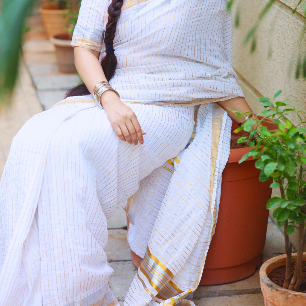 Silver Gold Cotton Ready to Wear Saree