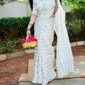 Cotton Golden Lines Saree with Tussels