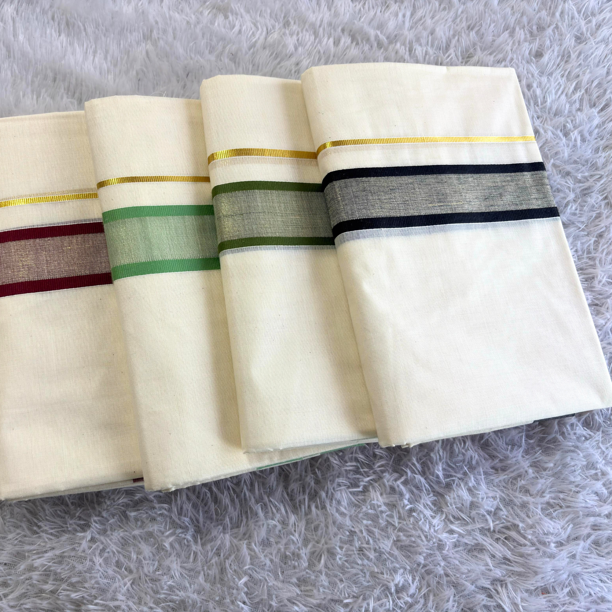 Kasavu Kara Cotton Double Mundu (Design 2)