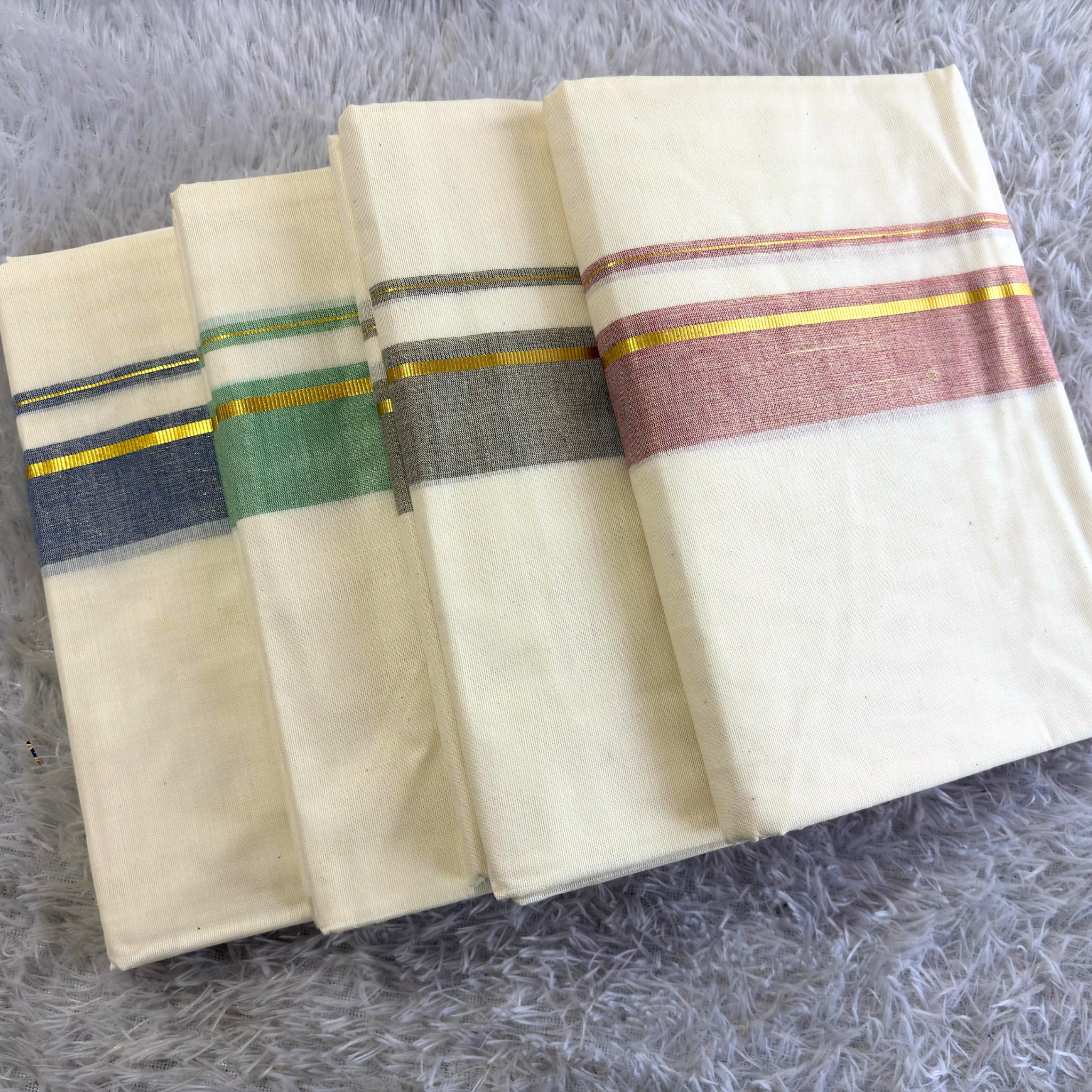 Kasavu Kara Cotton Double Mundu (Design 4)